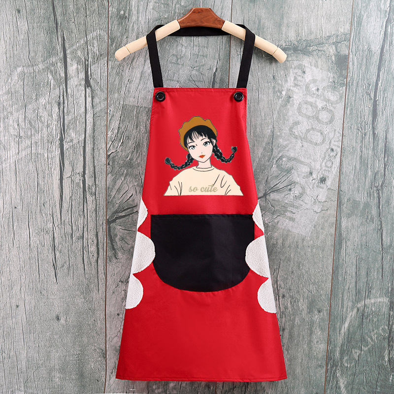 Delantal de mano borrable al por mayor cocina Halter delantal de Bolsillo grande Niña de dibujos animados delantal impermeable