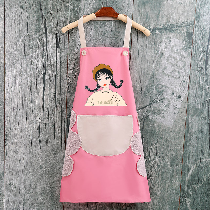 Delantal de mano borrable al por mayor cocina Halter delantal de Bolsillo grande Niña de dibujos animados delantal impermeable