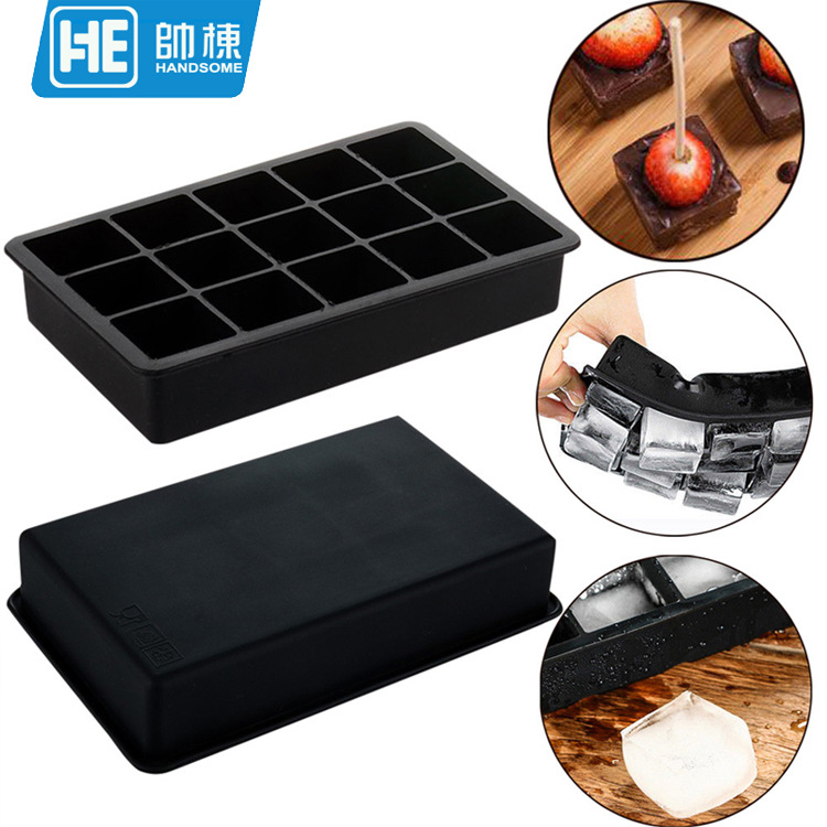 Suministro directo de fábrica engrosada cubo de hielo de silicona 15-rejilla cubo de hielo 3,3 CM molde de cubo de hielo de silicona creativa cubo de hielo caja de suplemento alimenticio