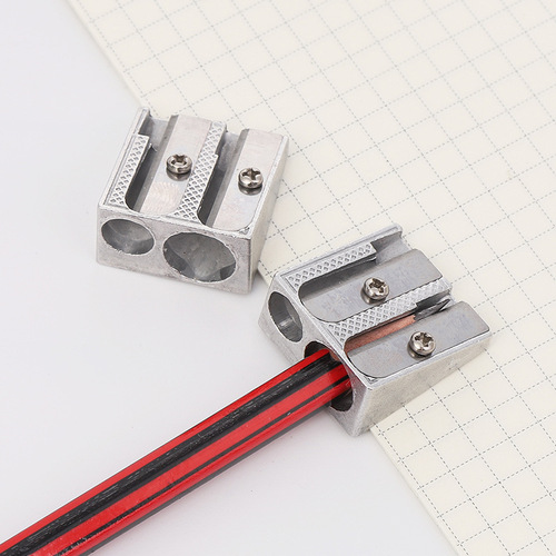 Factory direct supply creative aluminum alloy pencil sharpener double hole bevel metal pencil sharpener pencil plane wholesale primary school supplies
