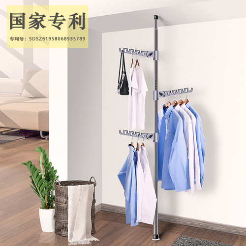 [Cross-border best-selling model] Floor-to-ceiling coat rack for bedroom, simple clothes hanger, telescopic clothes drying rack