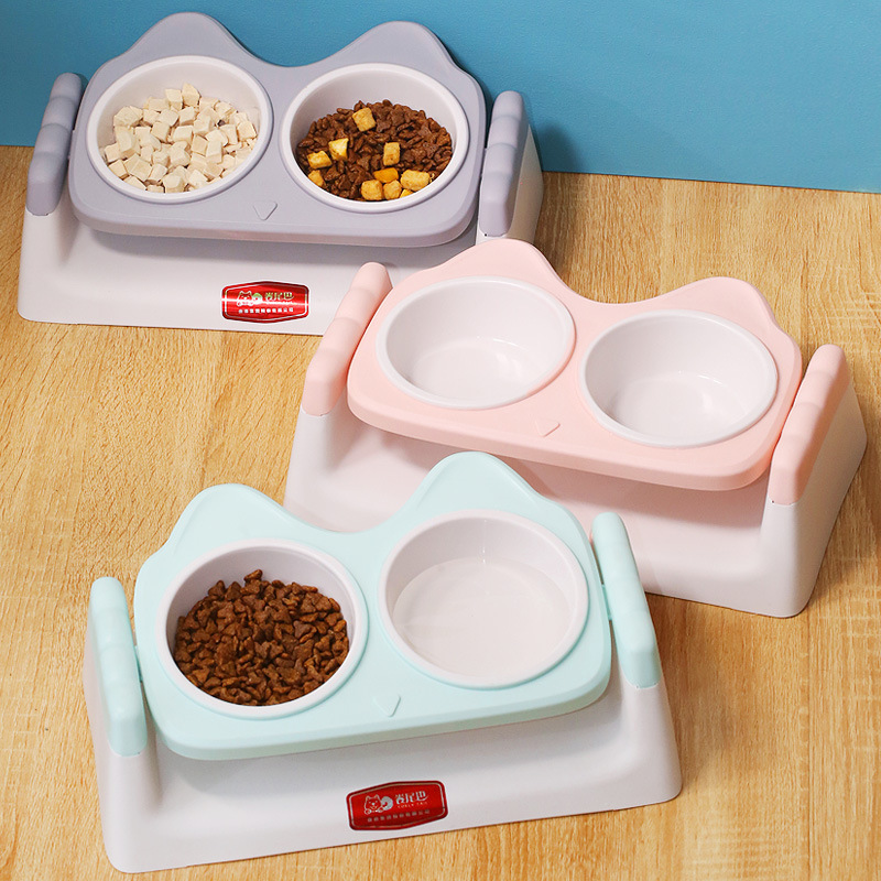 Cat bowl cat food bowl dog bowl dog bowl cat bowl double bowl protection cervical vertebra cute anti-knock pet cat bowl pet supplies