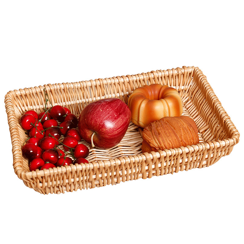 Fábrica directa fruta cesta ratán tejido nórdico drenaje Placa de almacenamiento rectangular nueva mano creativa cesta tejida