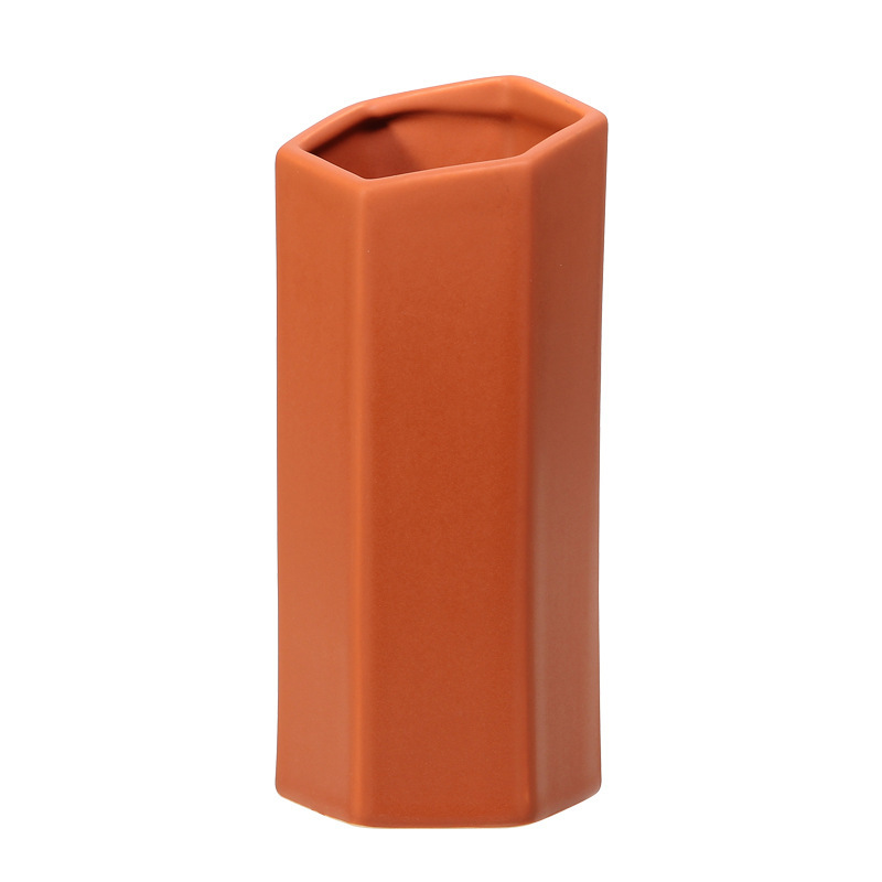 Moderno minimalista geométrico multilateral jarrón de cerámica florero hogar sala de estar diseñador decoración suave adornos