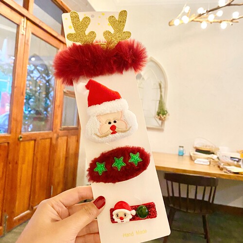 Cross-border hot selling Christmas hair accessories rubber band brooch clip set Christmas gift hair clip wholesale
