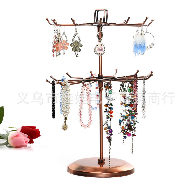 Guiwa packaging iron two-layer rotating jewelry rack pendant small objects necklace bracelet earrings jewelry display rack