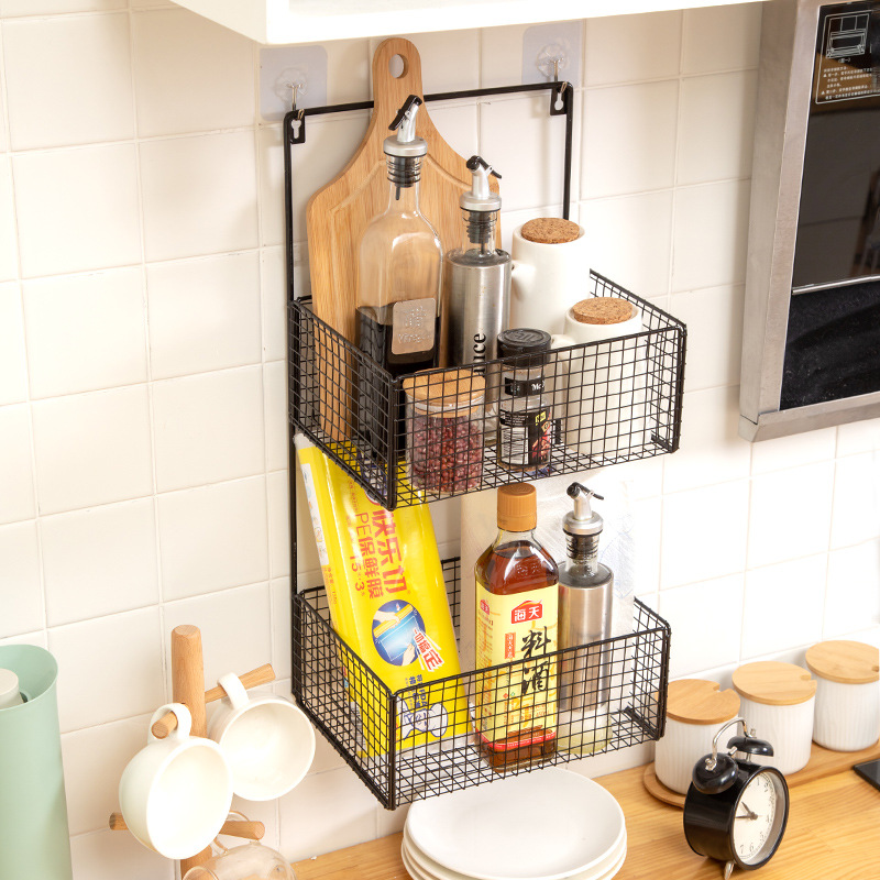 Estante de almacenamiento de pared directo de fábrica baño artículos de tocador sin ponche cocina condimento estante de almacenamiento de hierro multifuncional image 3