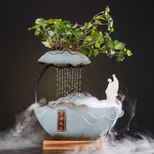 新中式陶瓷加湿器流水风水轮招财摆件家居装饰客厅办公室开业礼品