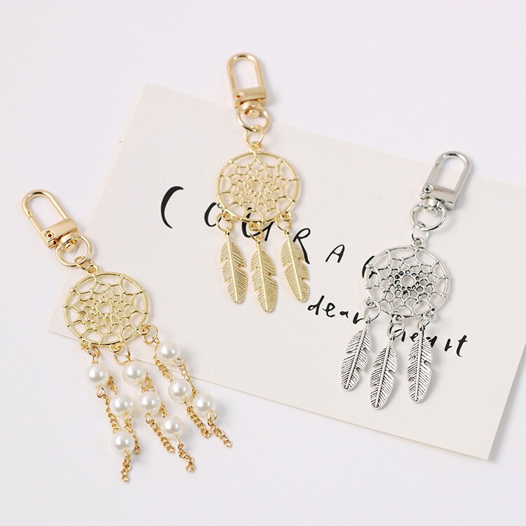 Ethnic points retro court weaving dream catcher feather leaf door buckle airpods pendant car keychain