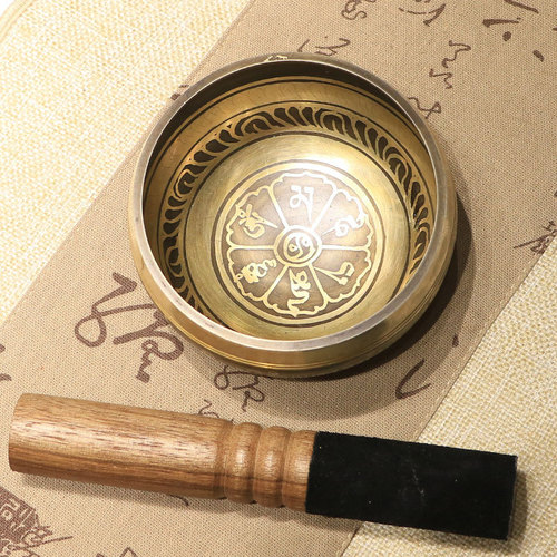 Cross-border sourcing Nepal handmade carved Buddha sound bowl Tibetan chanting bowl sound therapy yoga meditation bowl scripture bowl copper gong