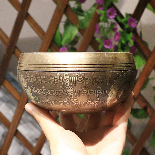 Cross-border sourcing Nepal handmade carved Buddha sound bowl Tibetan chanting bowl sound therapy yoga meditation bowl scripture bowl copper gong