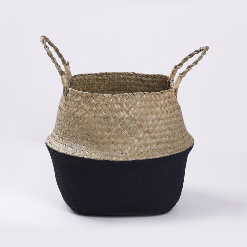 Cesta de flores tejida de pasto marino plegable de 100 cm de diámetro, 45 cm de color natural, cesta de almacenamiento para el hogar, maceta de escritorio.