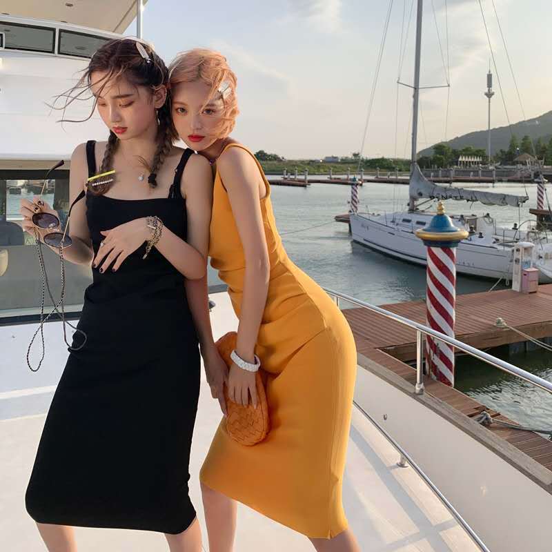2024 Summer Women's Slim-fit Slimming Sheath Waist Short Long and Short Stretch Strap Venus Dress 2024 Summer Women's Slim-fit Slimming Sheath Waist Short Long and Short Stretch Strap Venus Dress