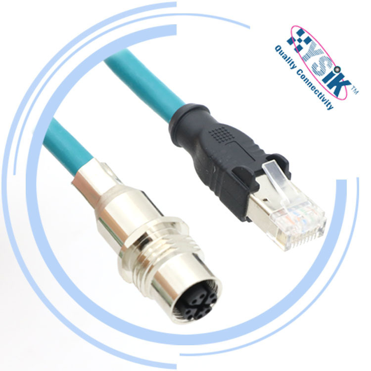 Cat6 network cable M12 X-type panel plug to RJ45 8-core industrial Ethernet data connector