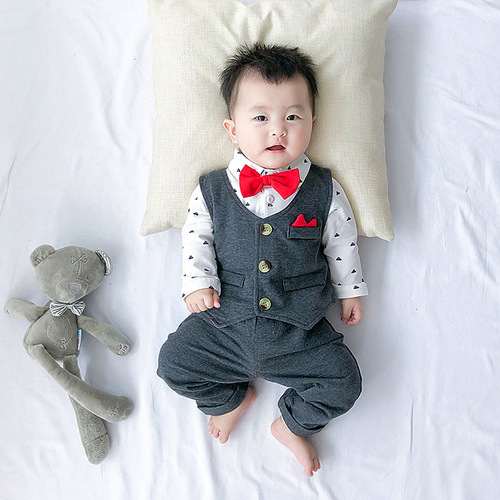 Children's Set 2024 Autumn New Korean Version Cross-border Dropshipping Boys' Formal Dress Set Infant Gentleman's First Birthday Clothing