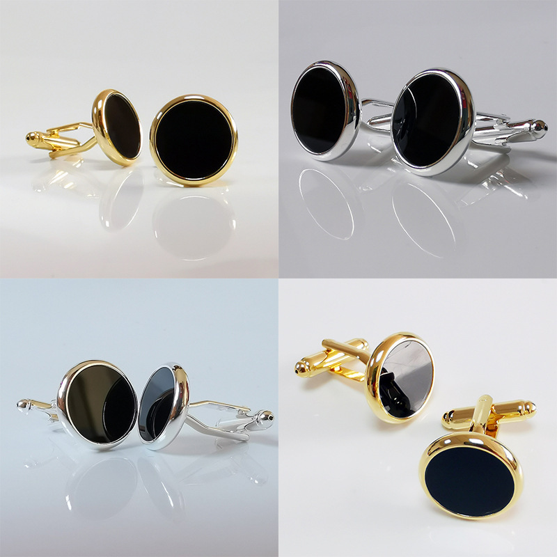Dongguan Metal Round Mirror Black Onyx Cufflinks Men's Dress Shirt Cuff Stud Advanced Cross-border Cuff