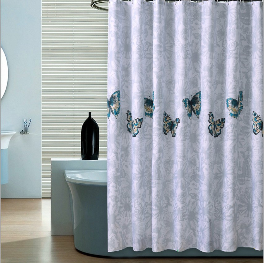 Cross-border Amazon hot selling butterfly printing shower curtain thickened waterproof shower curtain polyester cloth shower curtain bathroom curtain
