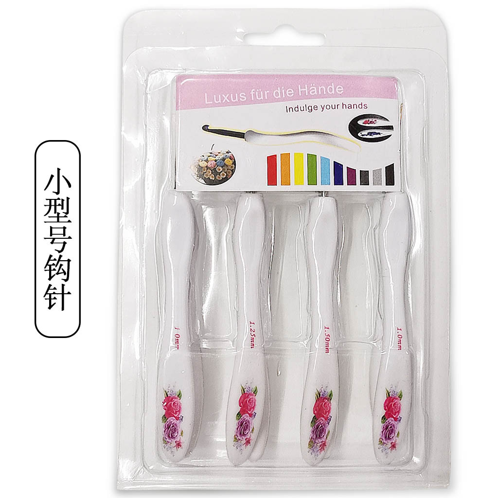 Herramientas de tejer suéter aguja pequeña manija curva impresión gruesa rosa roja aluminio crochet conjunto 8 blister embalaje