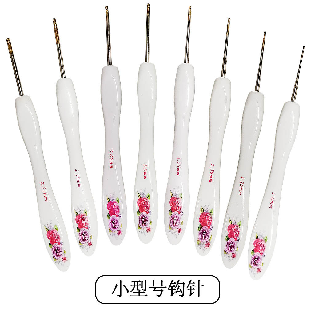 Herramientas de tejer suéter aguja pequeña manija curva impresión gruesa rosa roja aluminio crochet conjunto 8 blister embalaje