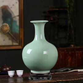 制仿古影青花瓶青釉双耳花瓶陶瓷工艺品花瓶摆件
