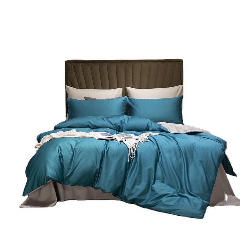 60-count Pure Four-piece Set, 100% Duvet Cover, Bed Fitted Sheet, Suitable For Sleeping Naked, 4 Solid Colors, Ins-style_voghion.com