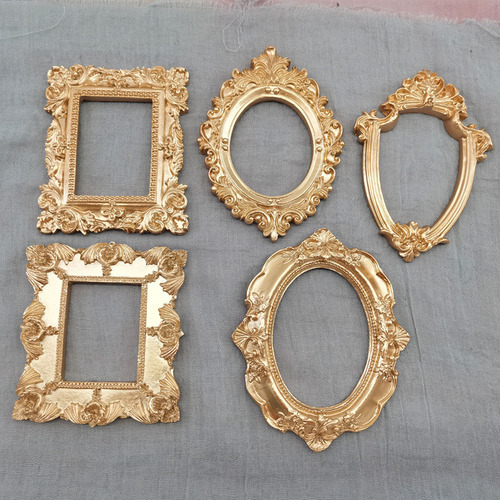 Mini golden small photo frame photo props, ins retro European photo frame relief, manicure and earrings photo props