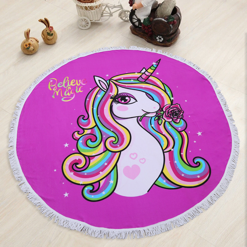 Factory Thickened Round Printed Blanket Tassel Cross-border Microfiber Digital Heat Transfer Printed Beach Bath Towel