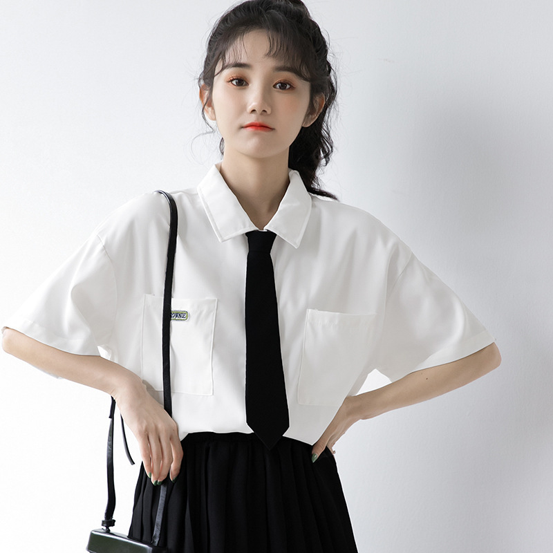 2022 Summer New Japanese College Style White Short Sleeve Shirt jk Uniform Chiffon Shirt Korean Loose Top