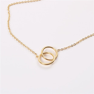 Korean Style Fashionable Elegant Simple New Arrival Golden Double Ring Necklace Women's Instagram Popular Internet Popular Cold Style Clavicle Chain