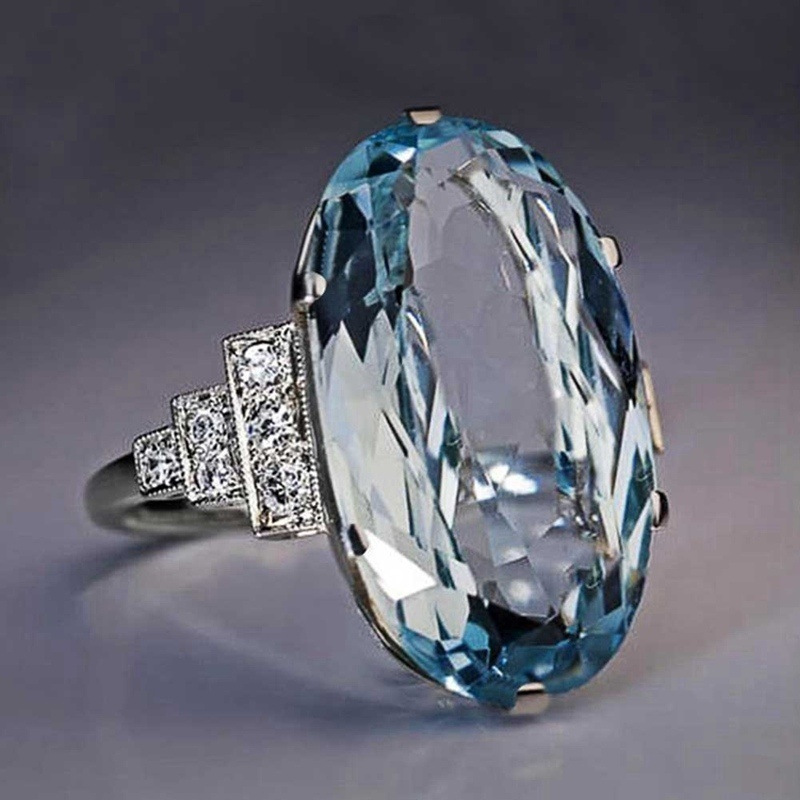New European And American Style Ring With Oval Blue Crystal, Women's Hand Jewelry Wholesale From Manufacturer_voghion.com