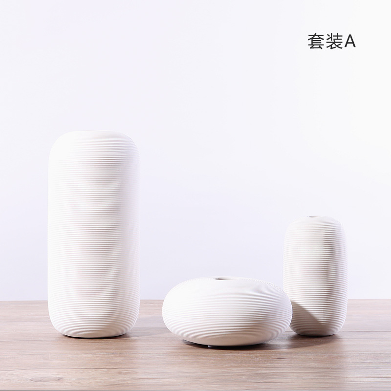 Florero blanco de cerámica conjunto de tres piezas decoración sala de estar hogar arreglo de flores secas decoración artesanía decoración al por mayor