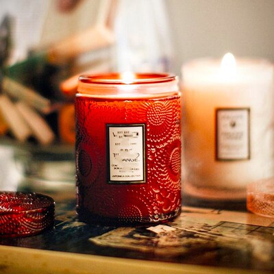 sunlight decorative pattern relief Candle Cup Aromatherapy Fragrance Candle bottle colour Glass jar High temperature resistance With cover candle bottle