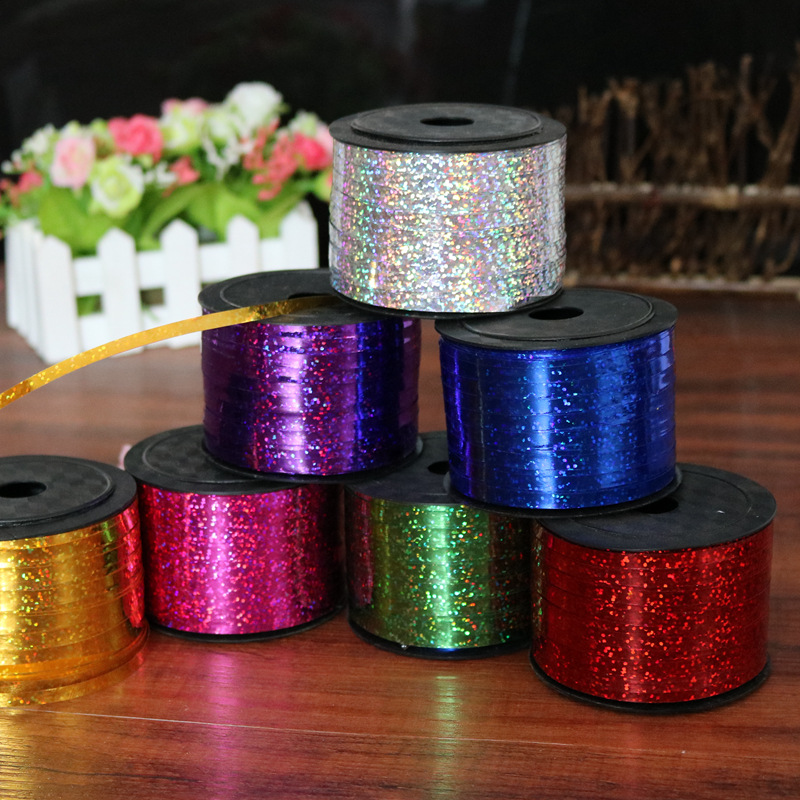 Boda boda decoración colorida cinta atado globo cuerda 100 yardas * 0,5 cm láser cinta