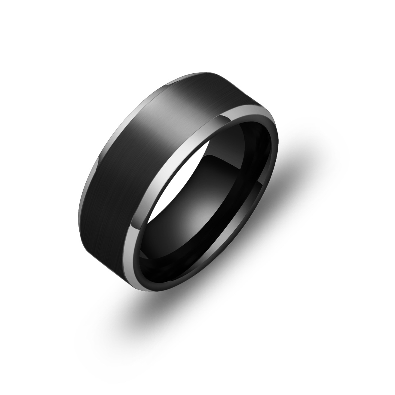 Cross-Border Jewelry Blue Two-Color 8mm Brushed Bevel Ring Men's Ring