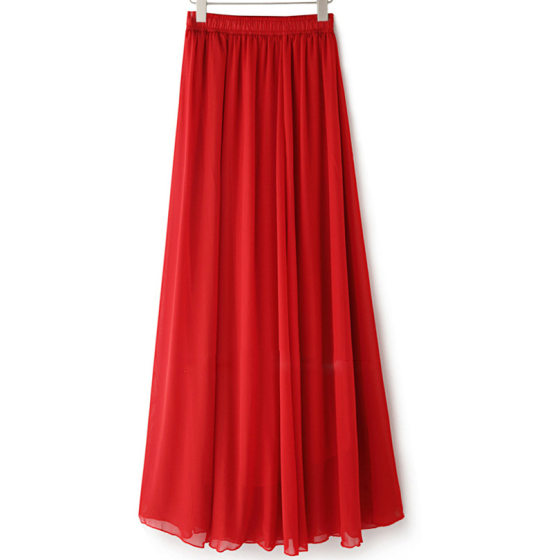 Acting Fashion Big Red Half-length Dress Summer and Spring Fashion High Waist Slimming Chiffon Half-length Dress Beach