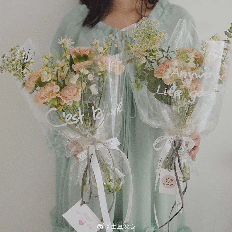 Alta Flor de celofán transparente papel embalaje ramo floral material de embalaje cielo estrellado bolsa de embalaje ramo inglés