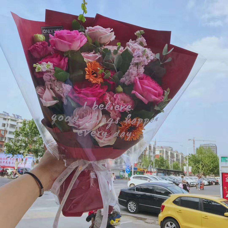 Alta Flor de celofán transparente papel embalaje ramo floral material de embalaje cielo estrellado bolsa de embalaje ramo inglés