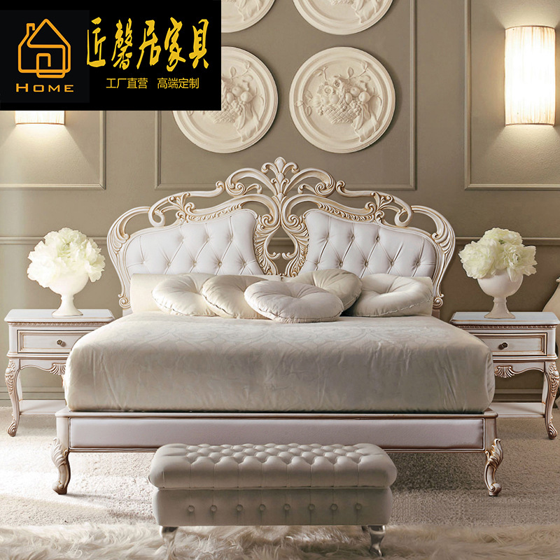 American Birch Carved Old Double Bed French Palace Bed Princess Bed Neoclassical Postmodern Large Bed