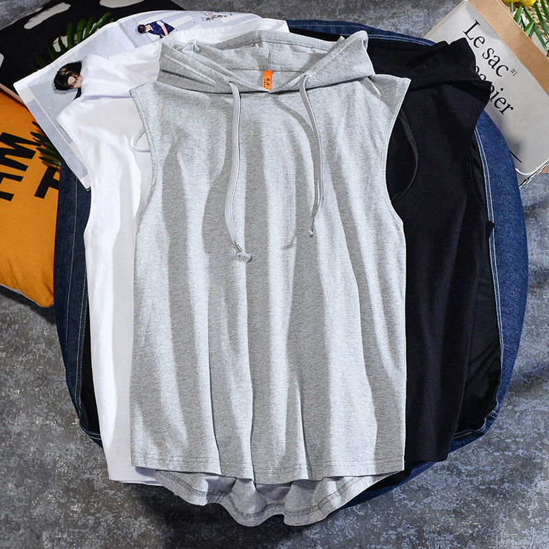 Long Velvet Xinjiang Cotton Men's Casual Sleeveless T-shirt Hooded Vest Loose Pure Cotton Bf Waistcoat Sports Vest for Men and Women