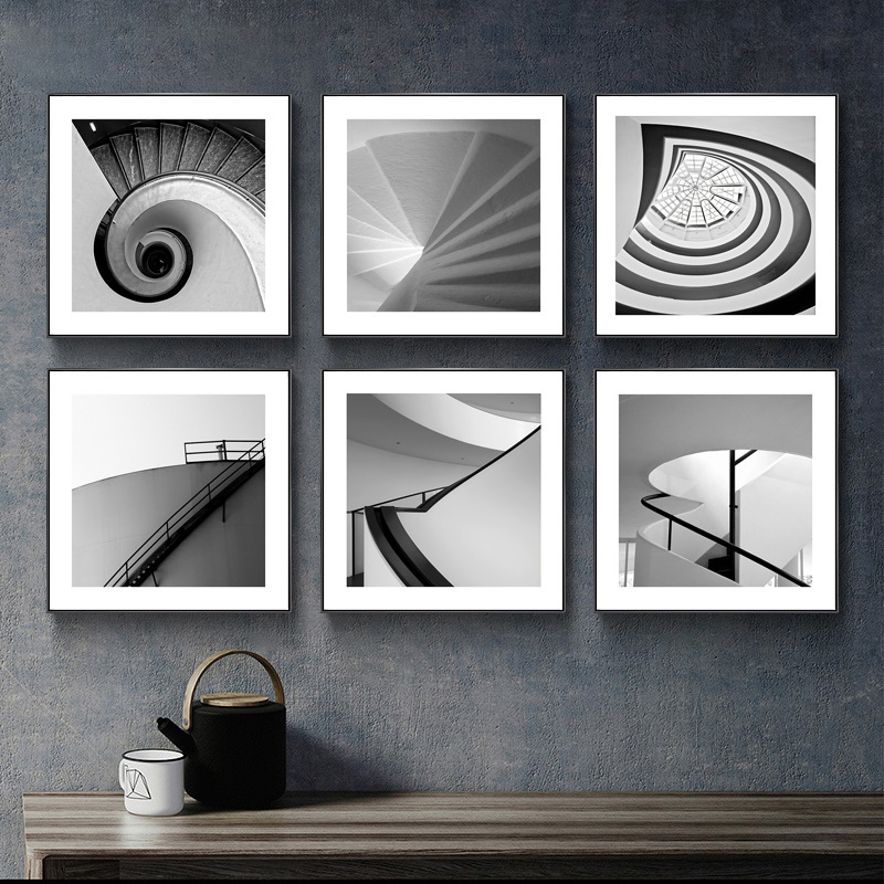 Nordic Hanging Painting Modern Simple Hotel Apartment Black and White Art Photography Architectural Mural Stairs Square Decorative Painting Nordic Hanging Painting Modern Simple Hotel Apartment Black and White Art Photography Architectural Mural Stairs Square Decorative Painting