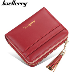Women's short wallet baellerry Korean version multi-card slot driver's license coin purse fashionable tassel snap button women's bag