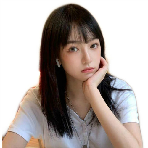Wig for women with medium-long hair, air bangs, shoulder-length clavicle hair, medium-long straight hair, inner buckle, temperament, face-shaping, chemical fiber full headgear