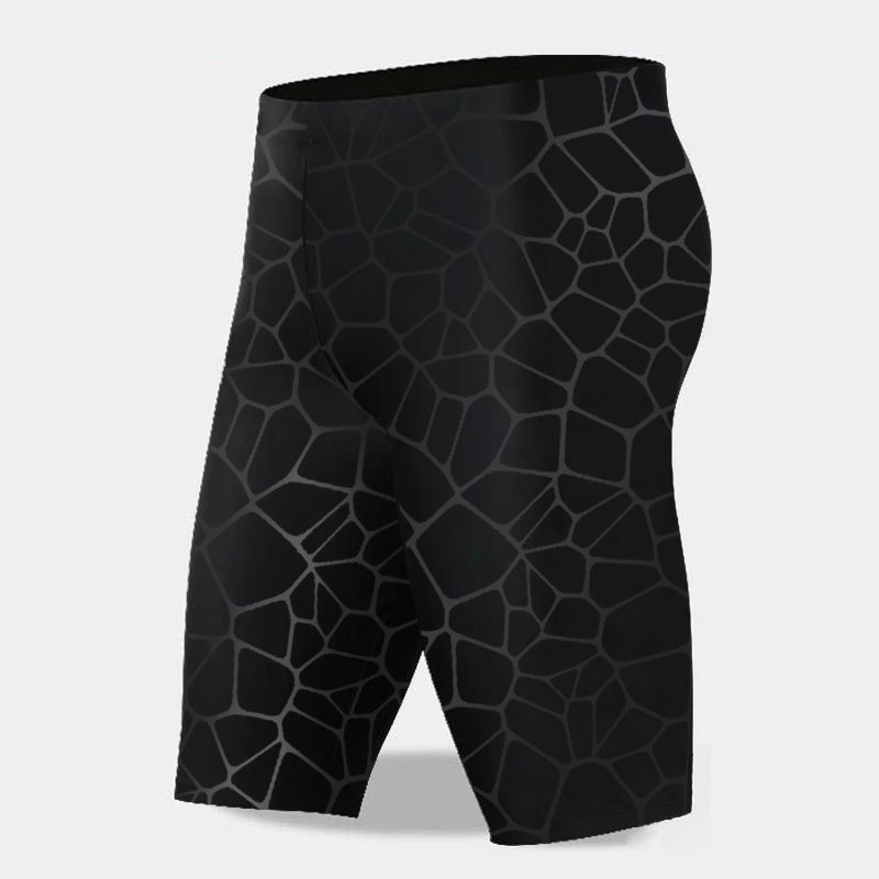 Nuevos hombres anti-vergüenza de impresión oscura de cinco puntos traje de baño de primavera caliente más tamaño impermeable de secado rápido de imitación de piel de tiburón bañador hombres