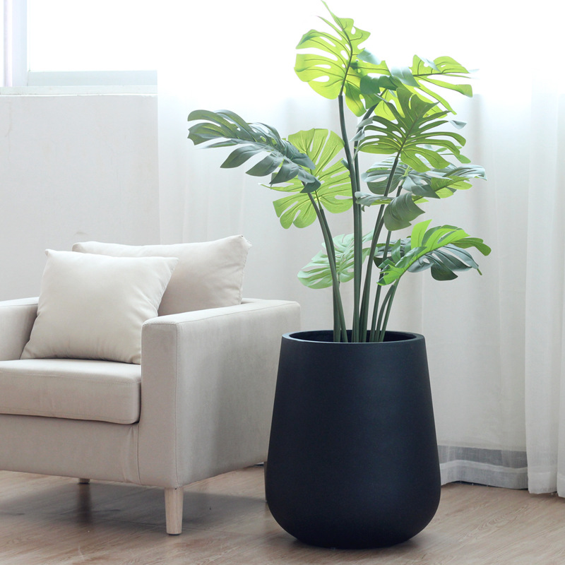 Macetas de pie para sala de estar, macetas grandes para patio, macetas para árboles, bandejas de cemento de estilo nórdico negro para flores