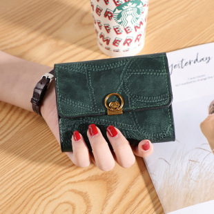 2020 New Korean Style Small Wallet Women's Short European and American ins Retro Simple Buckle Card Holder Soft Wallet Coin Purse