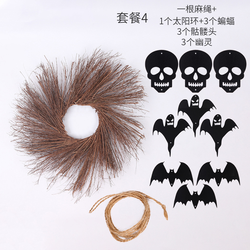Halloween puerta colgante decoración Sol Garland pared colgante fiesta suministros hogar decoraciones ratán círculo murciélago colgante DIY