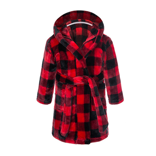 New children's flannel robe with European and American cartoon print home fleece bath robe for boys and girls, with pockets, full-handled, wholesale