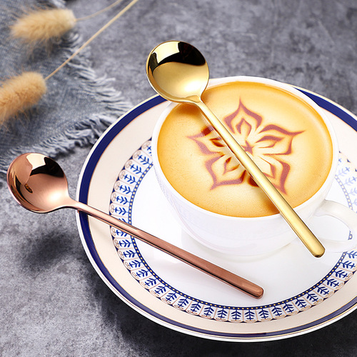 304 stainless steel small coffee spoon golden small round spoon bird's nest spoon honey dessert stirring spoon wholesale