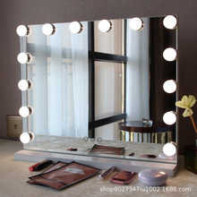 欧式方形镜好莱坞化妆镜带灯泡台式led化妆镜智能三色补光美妆镜
