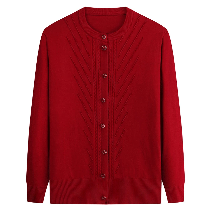 Весна и осень свитер из тонкой шерсти для мам Кардиган для женщин среднего и пожилого возраста Трикотажная одежда Свободный свитер для бабушки Пальто Маленькая рубашка